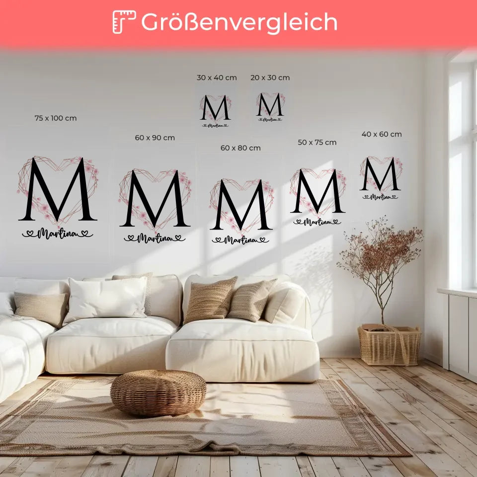 Personalisierte Leinwand Buchstabe M mit Blüten Rahmen A-Z 6