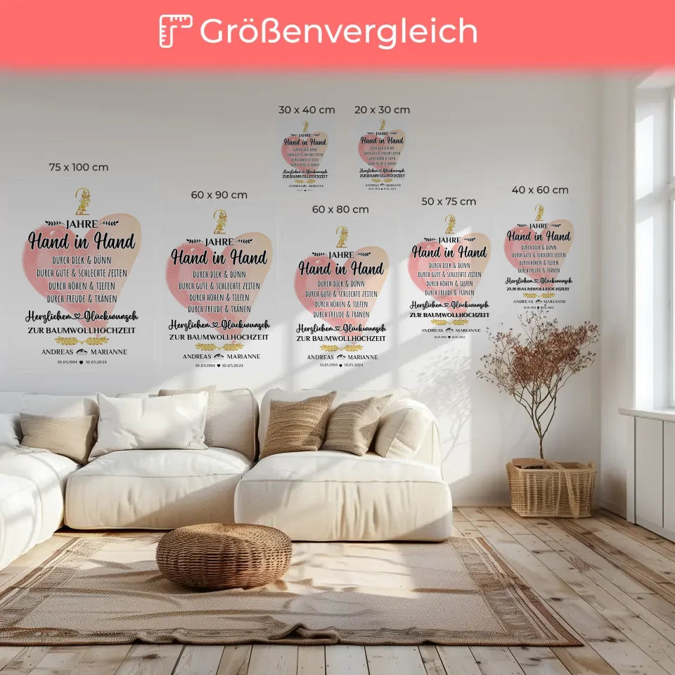 Personalisierte Leinwand Geschenk 2 Hochzeitstag zur Baumwollhochzeit 6