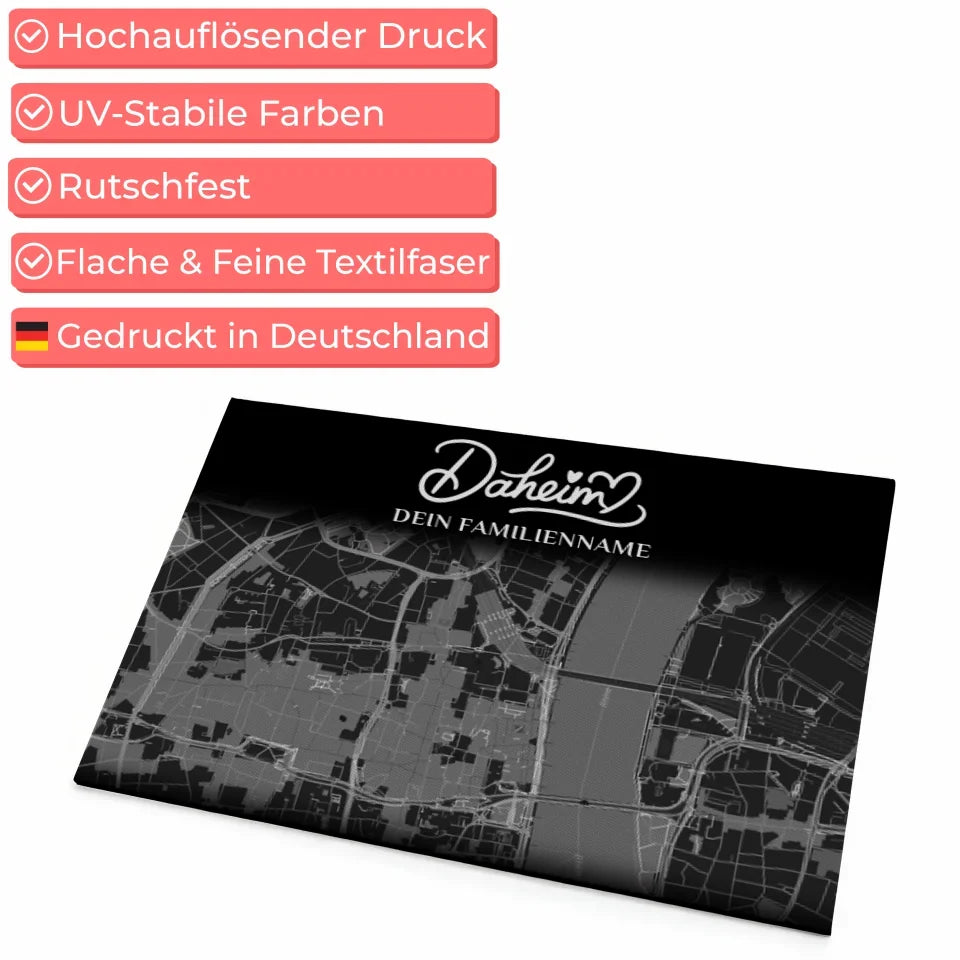 Personalisierte Fußmatte Stadtkarte Schwarz für Daheim gestalten 4