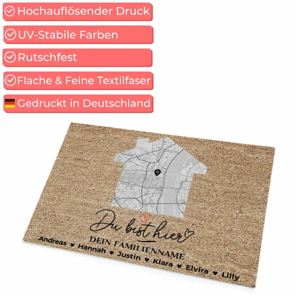 Personalisierte Fußmatte Stadt Karte Du bist gerade hier Braun 4