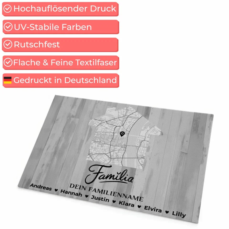 Personalisierte Familie Fußmatte Stadt Karte Schwarz Weiß Familia 4