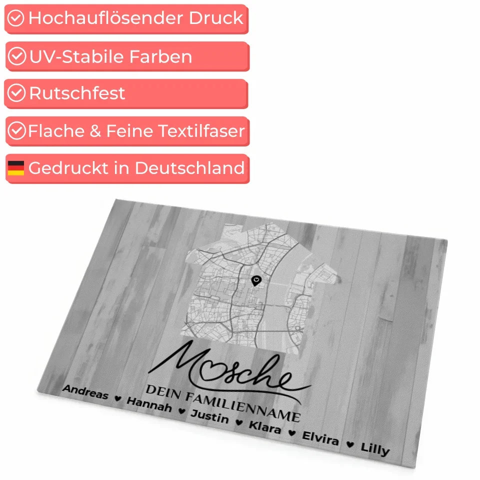 Personalisierte Familie Fußmatte Stadt Karte Willkommen Auf Pfälzisch Mosche Schwarz Weiß 4
