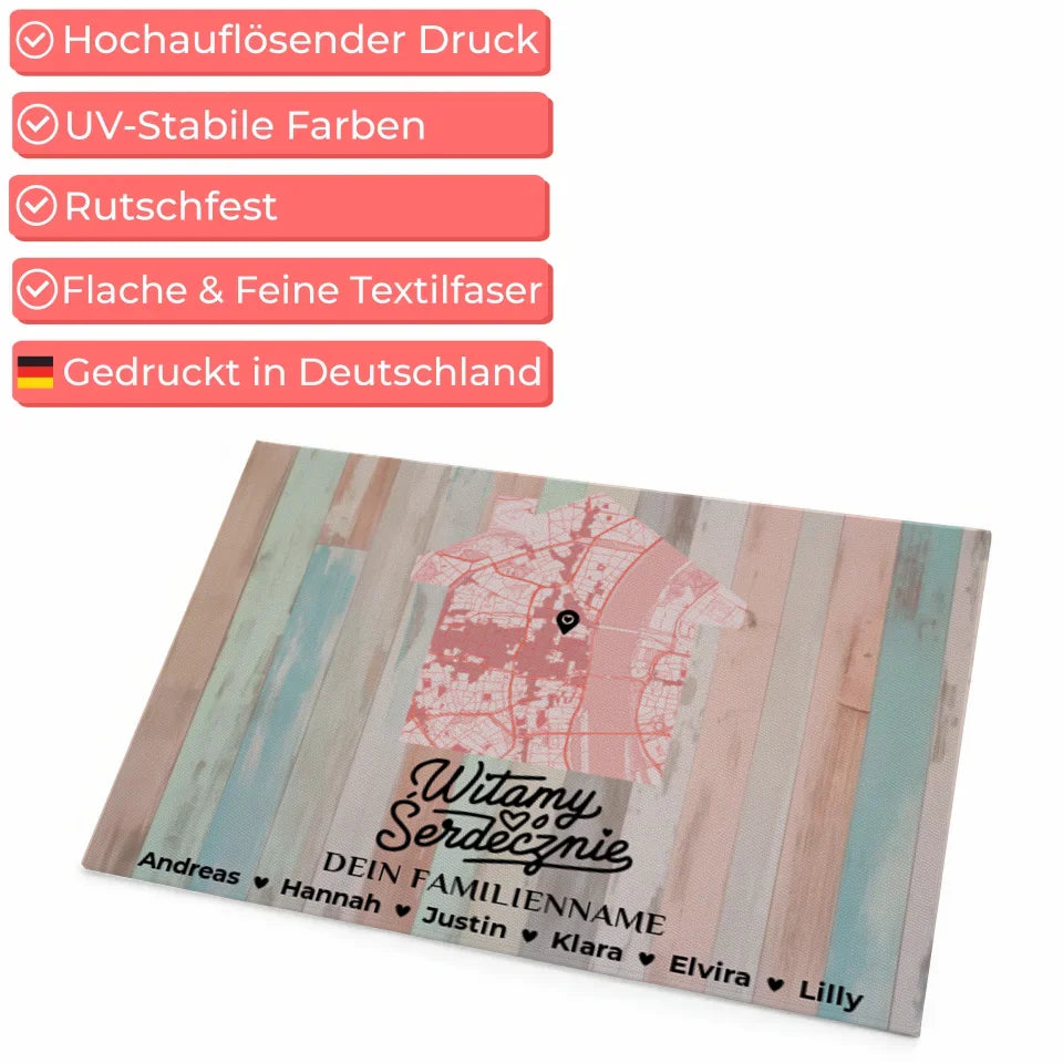 Personalisierte Familien Fußmatte mit Stadtkarte und Namen 4