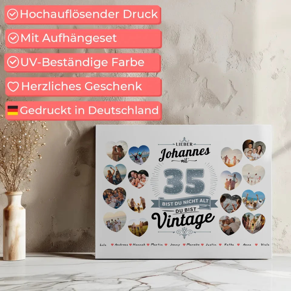 Leinwand Geschenk zum 35 Geburstag Nicht alt sondern Vintage mit Name 7