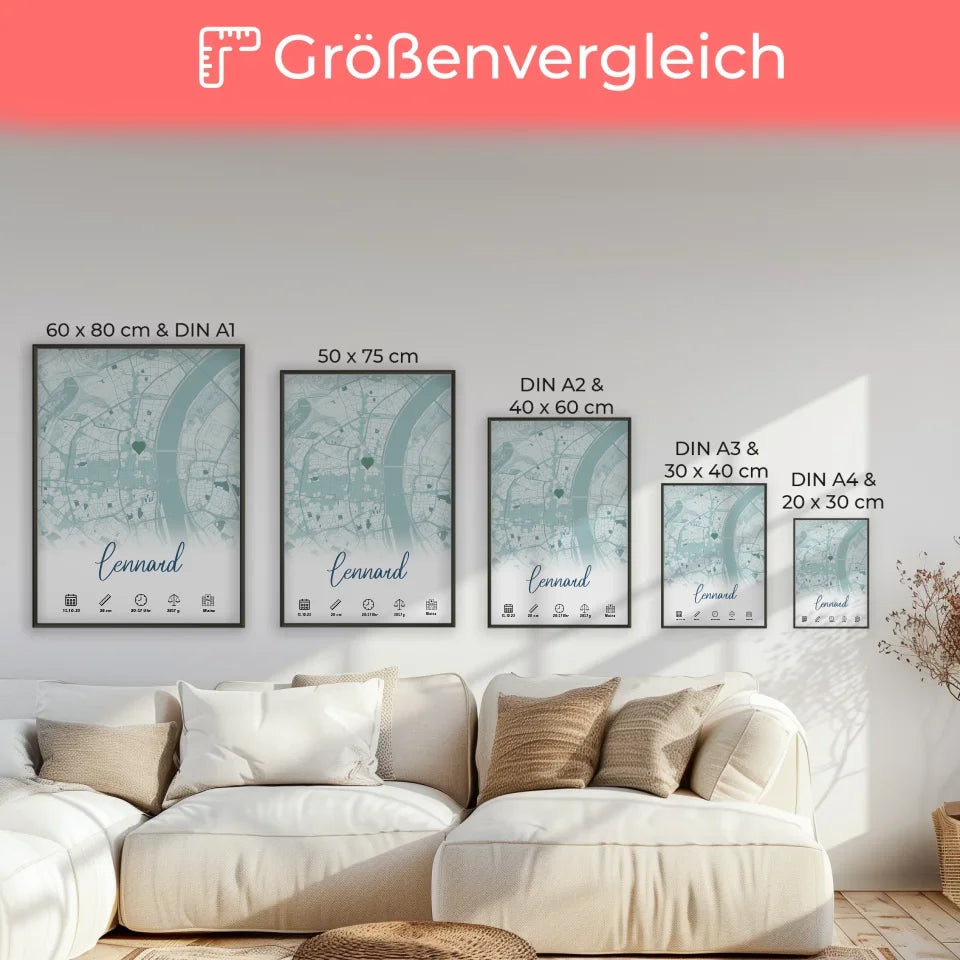 Personalisierte Poster Geburt Stadt Karte Geburtsdaten Blau für Jungen 7