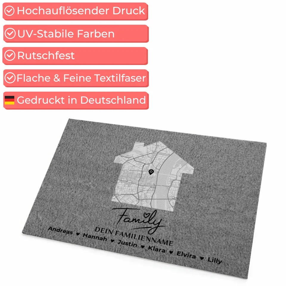 Personalisierte Familie Fußmatte Grau Stadt Karte Familie auf Englisch 4