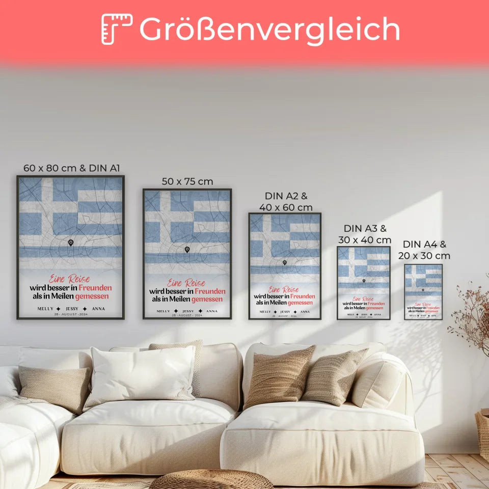 Personalisiertes Poster für Schwester mit Stadtkarte Urlaub Griechenland
