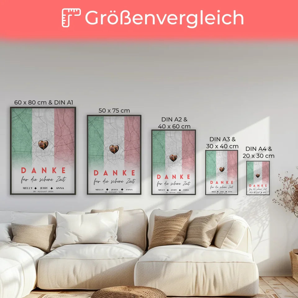 Personalisiertes Poster für Freundinnen Stadtkarte Foto Italien Danke Für Die Schöne Zeit