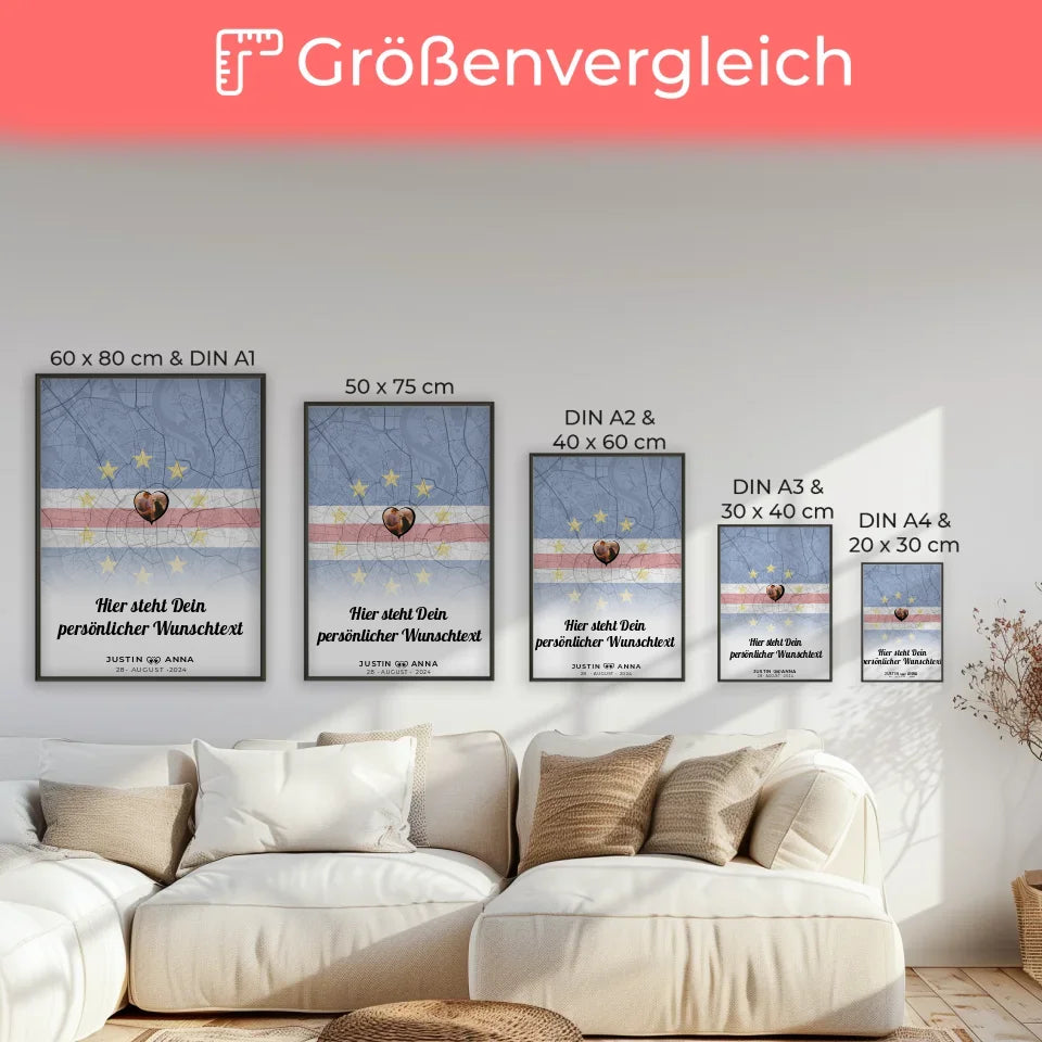 Personalisiertes Poster für Paare Stadtkarte Kapverden mit Foto und Wunschtext