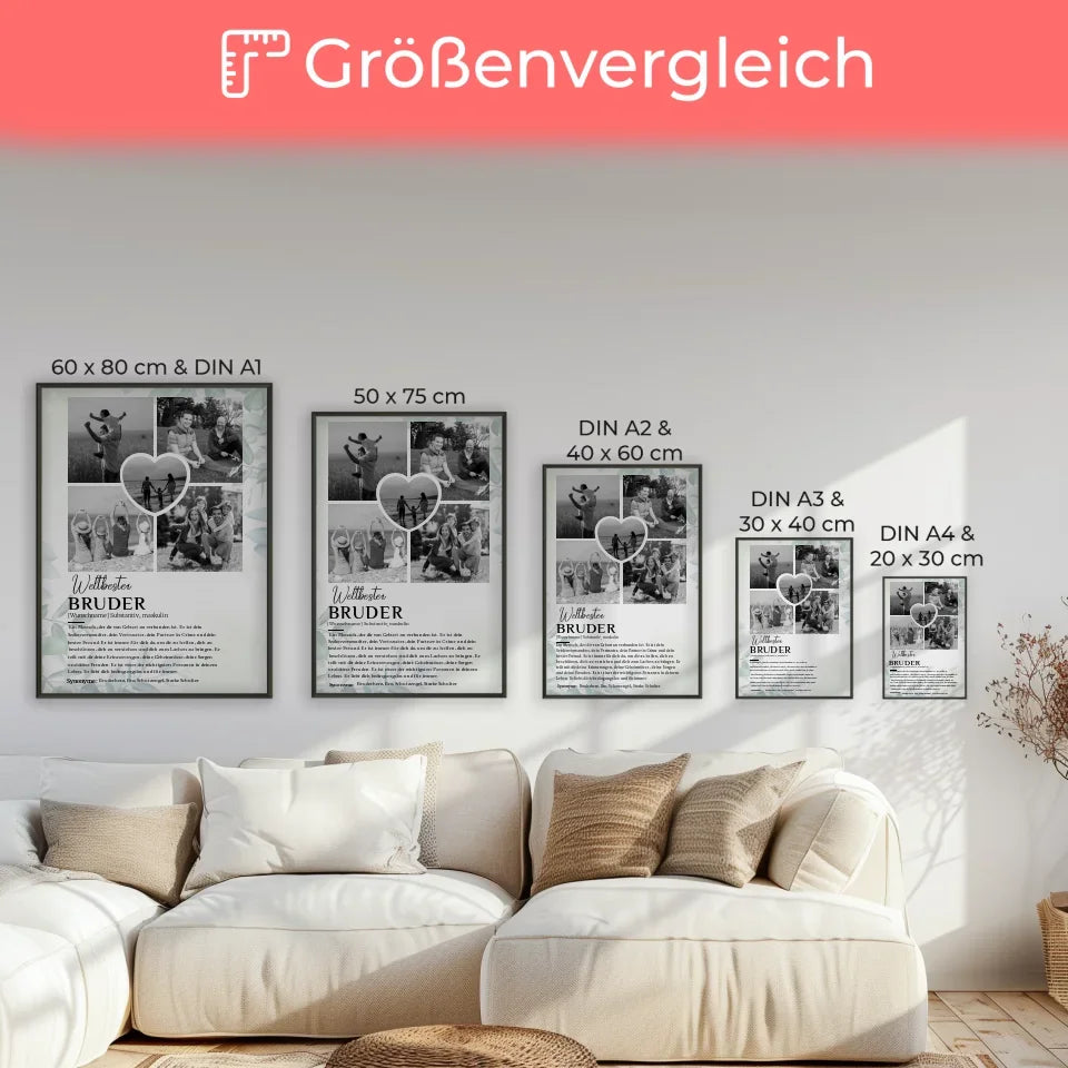 Personalisiert Poster Definition Bruder 5 Fotos Schwarz Weiß Eukalyptus Stil
