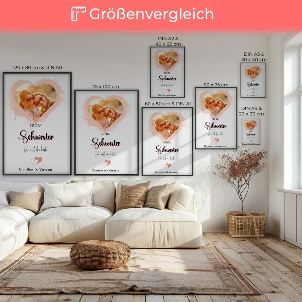 Personalisiertes Große Schwester Poster Große Schwester bist die Beste Herzfoto 8