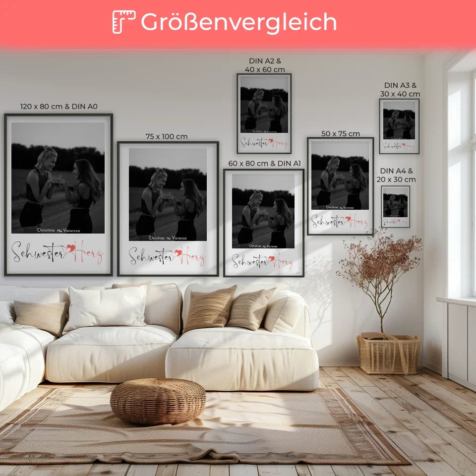 Personalisiertes Poster Schwester Schwesterherz Schwarz Weiß Foto 8