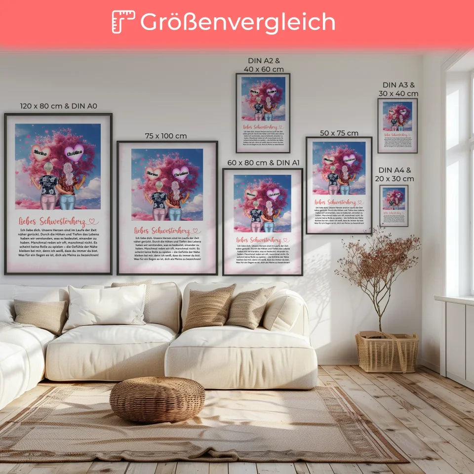 Schwester Poster Personalisiert Schwester Ich Liebe Dich Herzen 7