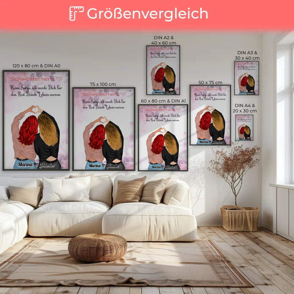 Schwester Spruch Poster Schwesterherz Keine Sorge mit Wunschtext 7