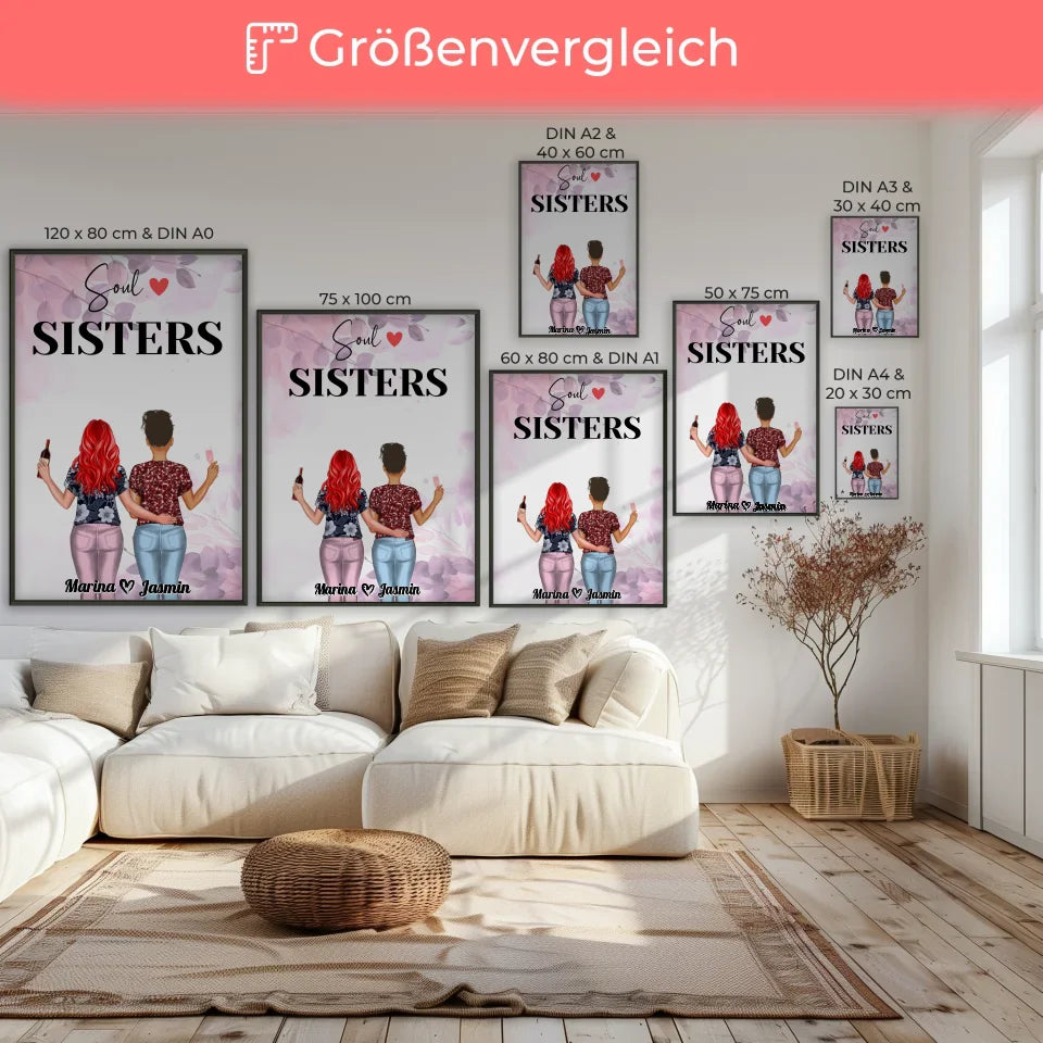 Beste Freundinnen Poster Soul Sisters Pink Rosa Floral 7