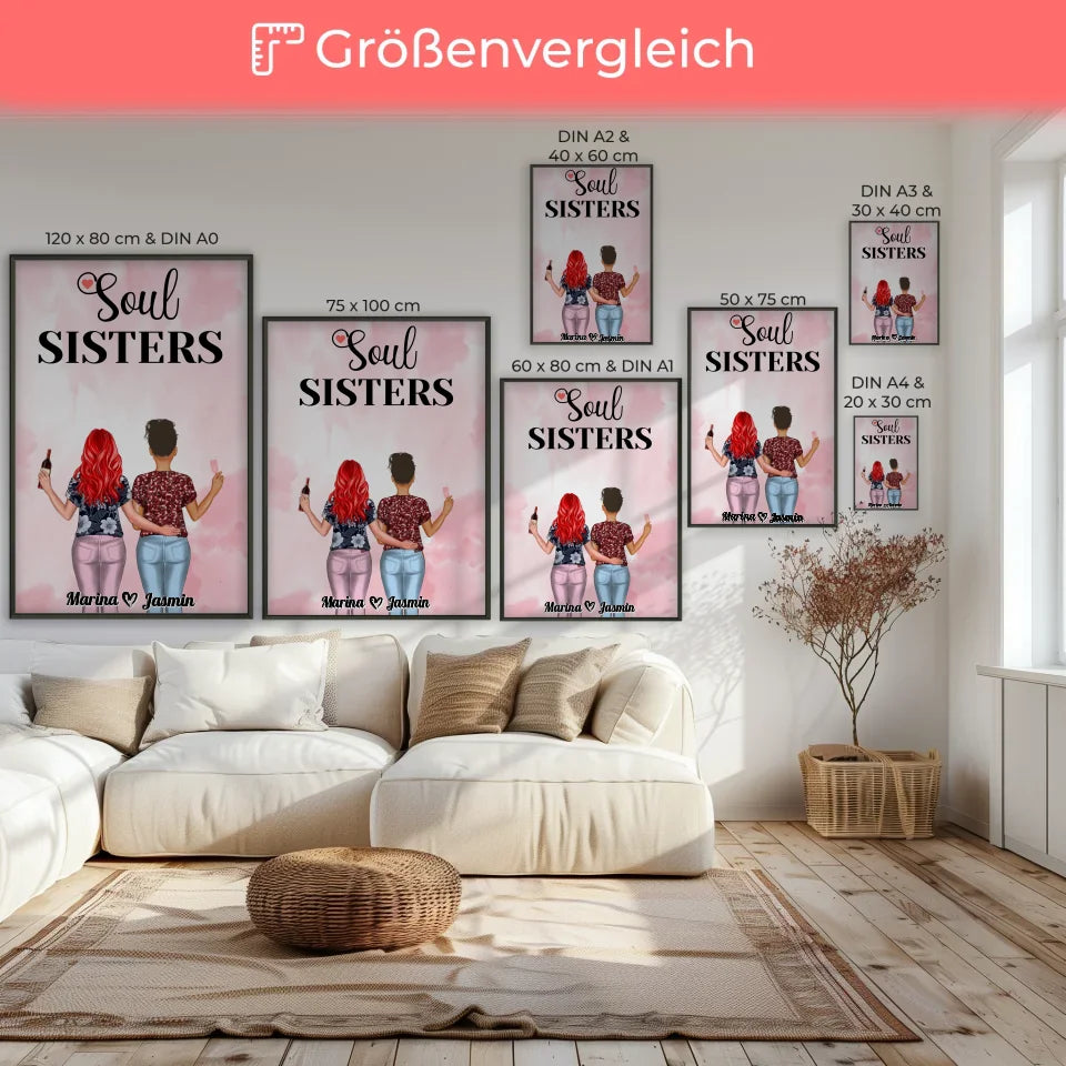 Personalisiertes Poster Beste Freundin Soul Sisters Rosa Aquarell 7