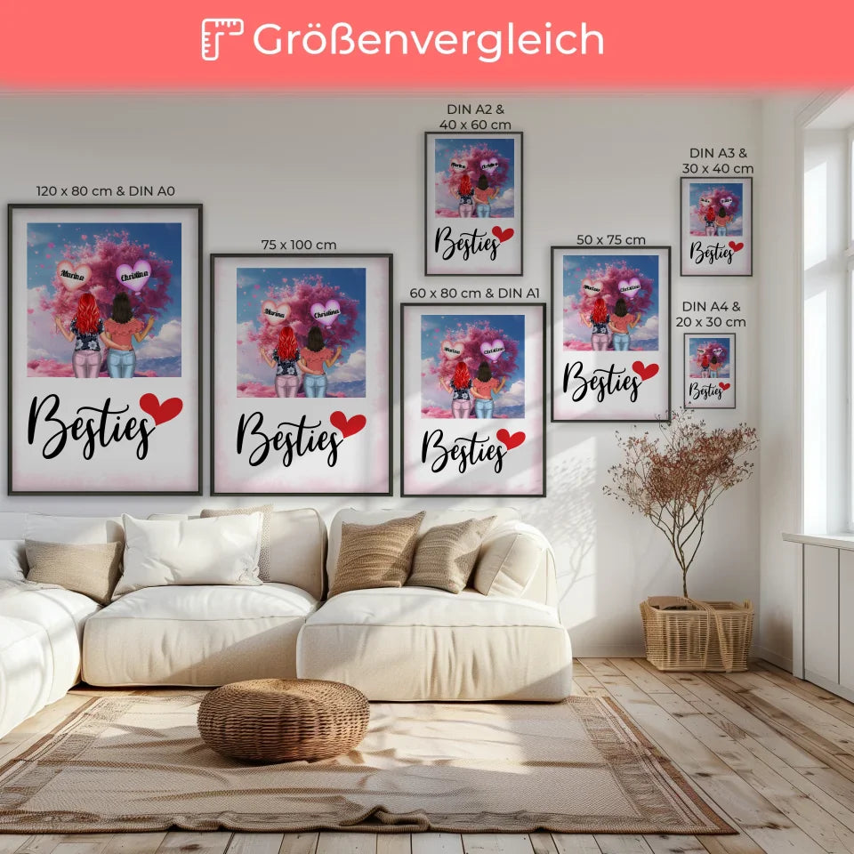 Poster Beste Freundin Besties Viele Optionen Herzen Baum Rosa 7