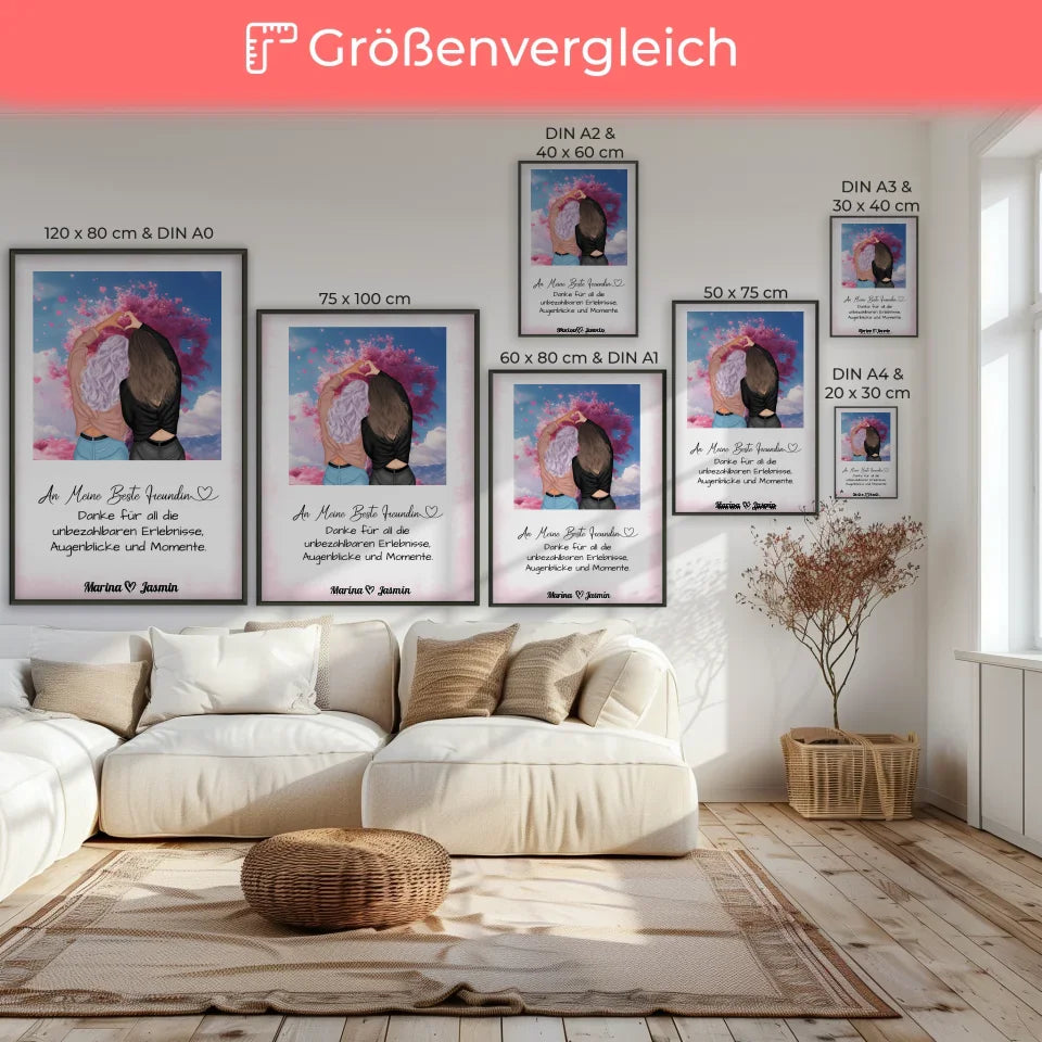 Poster Beste Freundin Momente Viele Optionen Herzen Baum Rosa 7