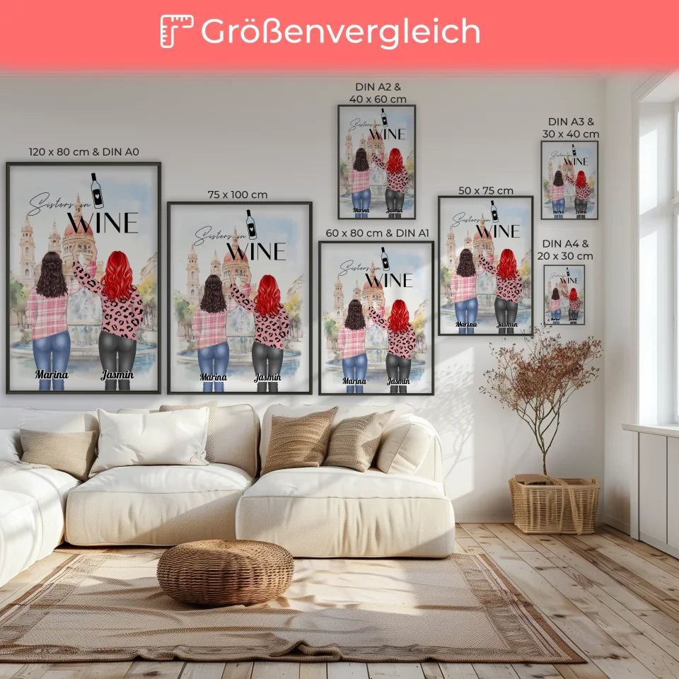 Personalisiertes Poster Beste Freundin Sisters in Wine Herz HĂ€nde 7
