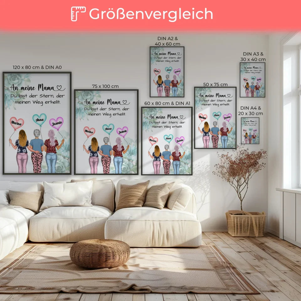 Mama Poster Muttertag Geschenk Unsere Mama Liebe Für 2 bis 4 Töchter 7