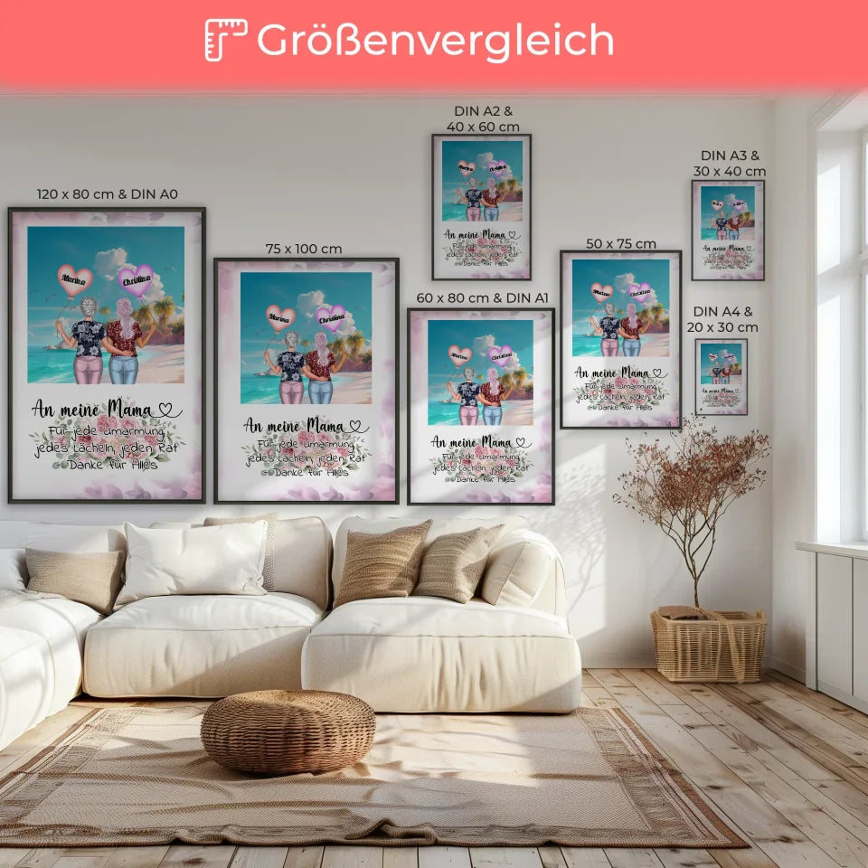 Personalisiertes Mama Tochter Poster An Mama Umarmung Malediven Beach 7