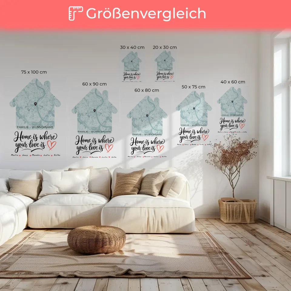 Personalisierte Leinwand Familie Stadtkarte Home Is Where Love Is 6