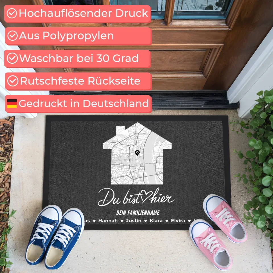 Personalisierte Fußmatte Du bist hier Familie mit Namen 3