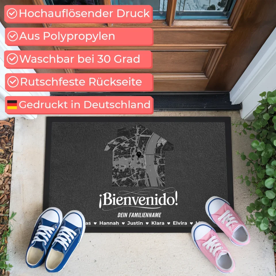 Individuelle Fußmatte für Familien mit Namen Willkommen Üdvözöljük auf Ungarisch 3