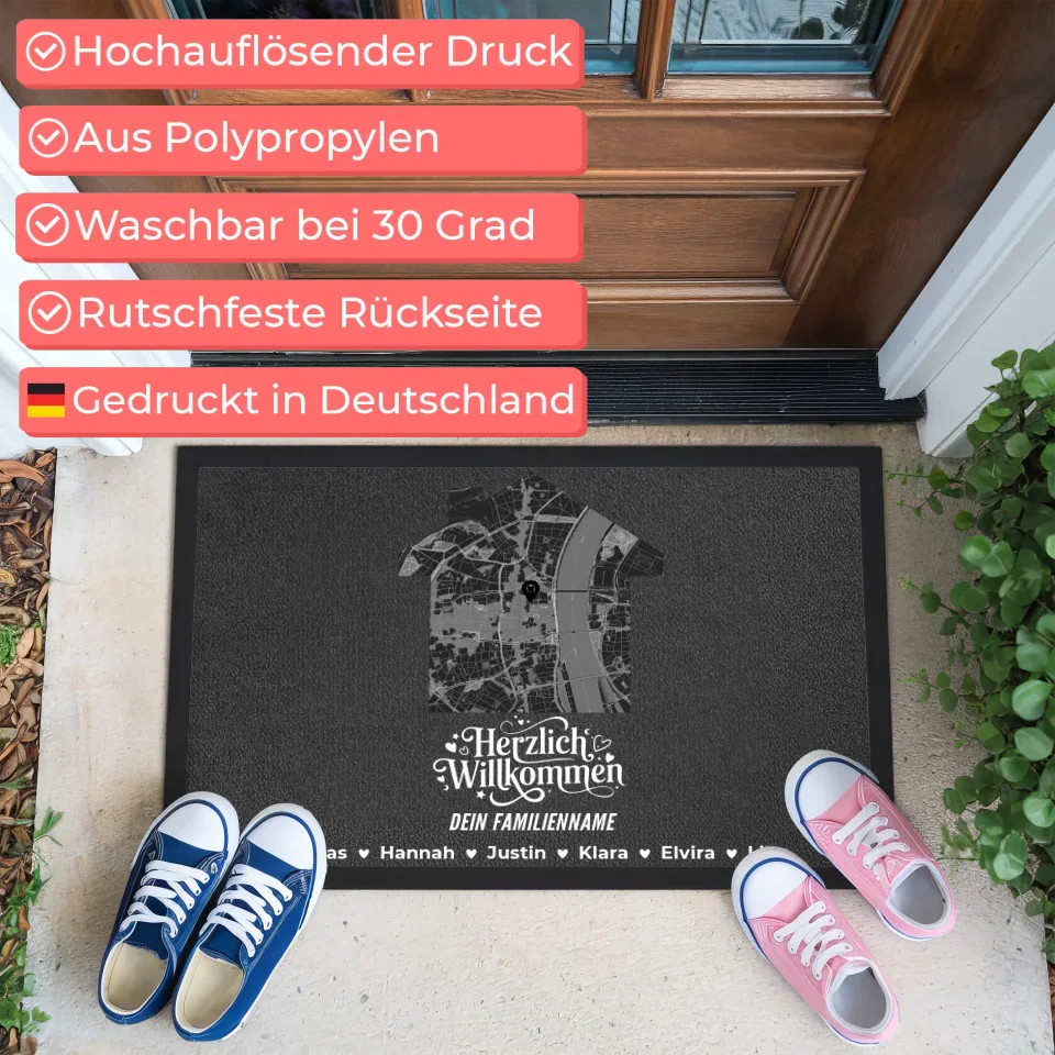 Individuelle Fußmatte für Familien mit Namen Herzlich Willkommen personalisiert 3