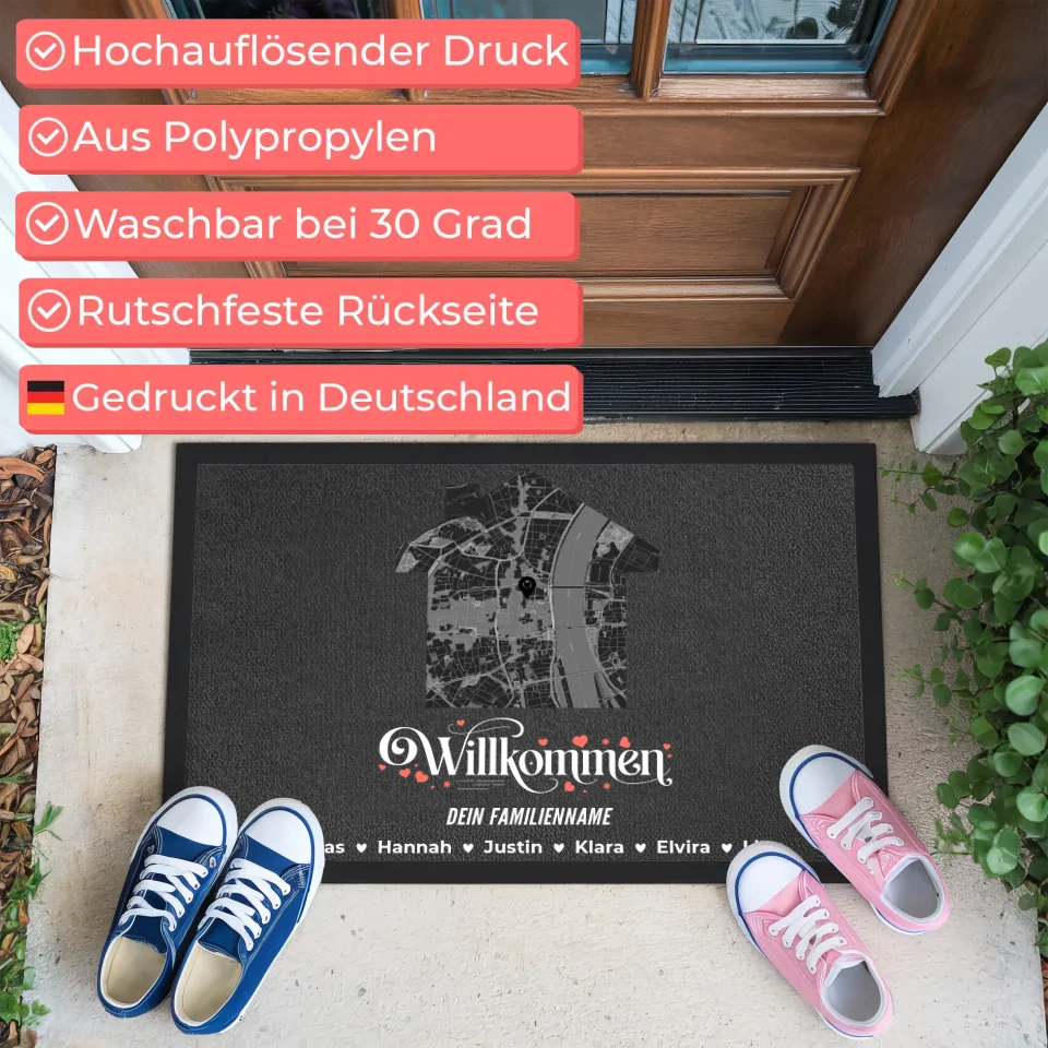Individuelle Fußmatte Familie mit Namen Herzlich Willkommen personalisiert 3