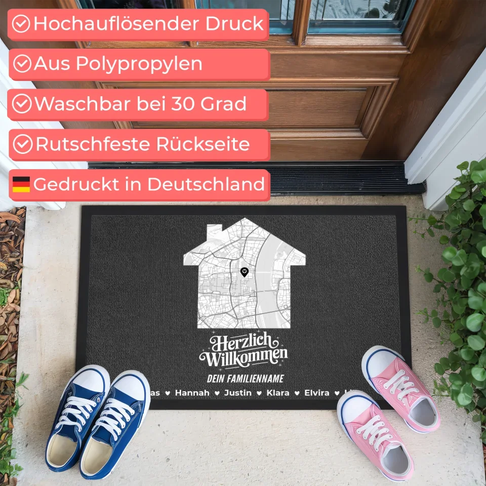 Personalisierte Fußmatte mit Namen für Familie Welcome 3