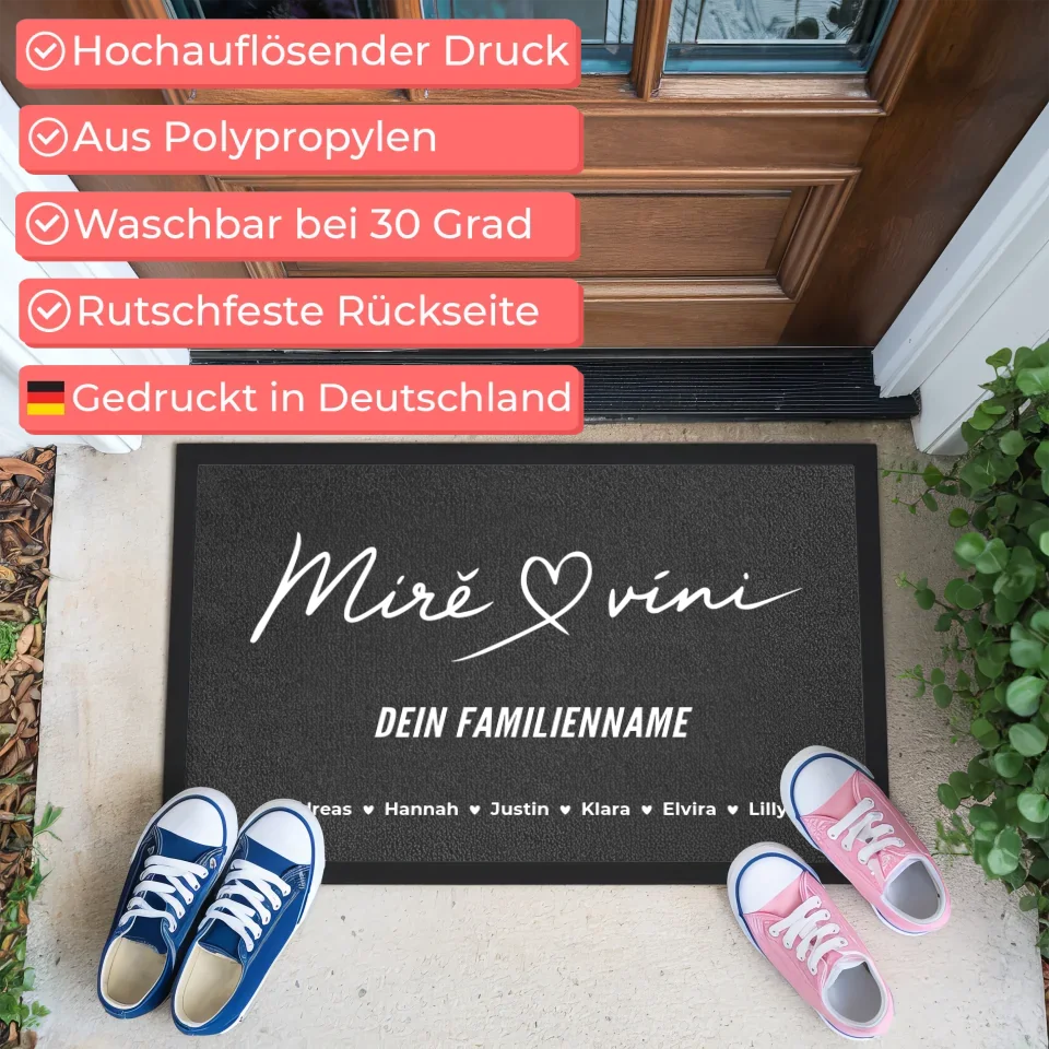 Individuelle Fußmatte Familie mit Namen Willkommen Auf Albanisch Mirë Se Vini 3