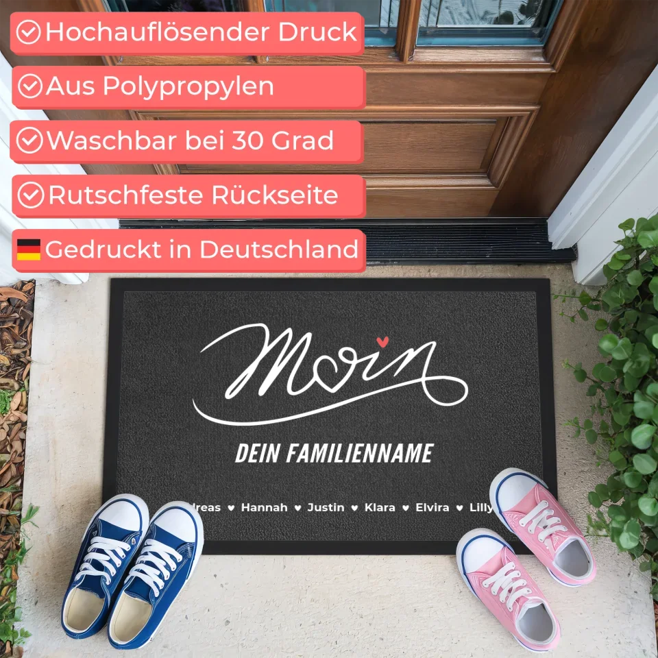 Personalisierte Fußmatte Familien Nachname Moin für Zuhause 3
