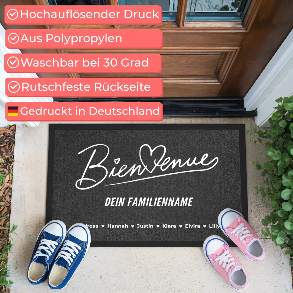 Personalisierte Fußmatte Familie mit Namen Willkommen Tervetuloa 3