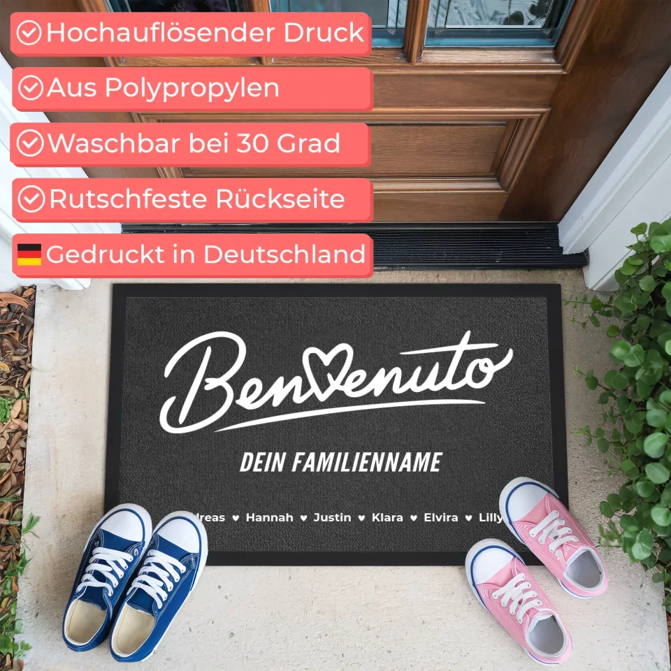 Individuelle Fußmatte Familie mit Namen Willkommen Auf Italienisch Benvenuto 3