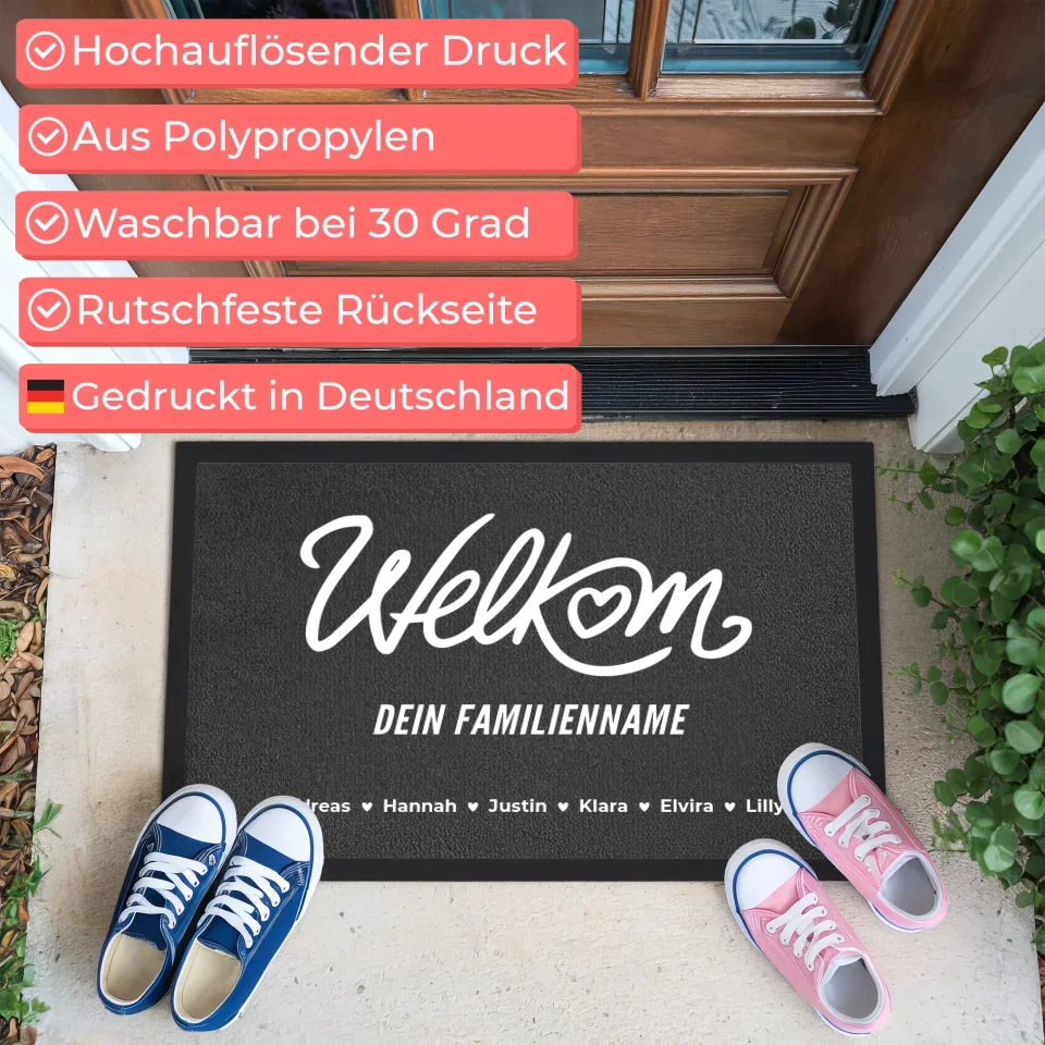 Individuelle Fußmatte für Familien Willkommen auf Niederländisch Welkom Mit Namen 3
