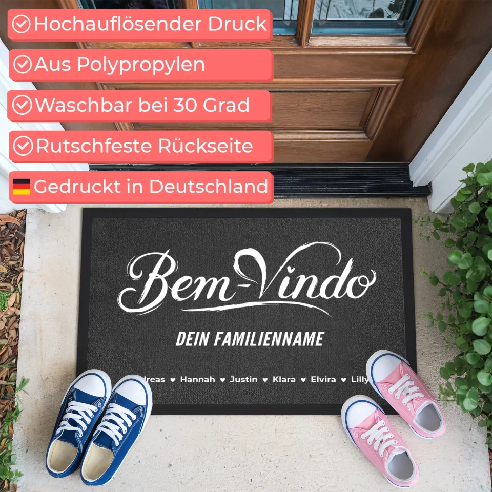 Personalisierte Fußmatte Familie Willkommen Bem Vindo Mit Namen 3