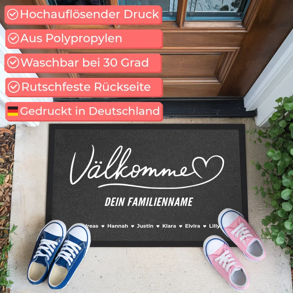 Familien Fußmatte personalisiert Välkommen mit Nachname 3