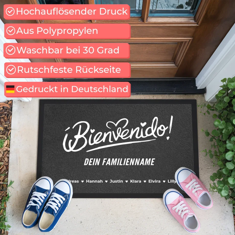 Individuelle Fußmatte Willkommen Familie Türmatte ¡Bienvenido! mit Nachname 3