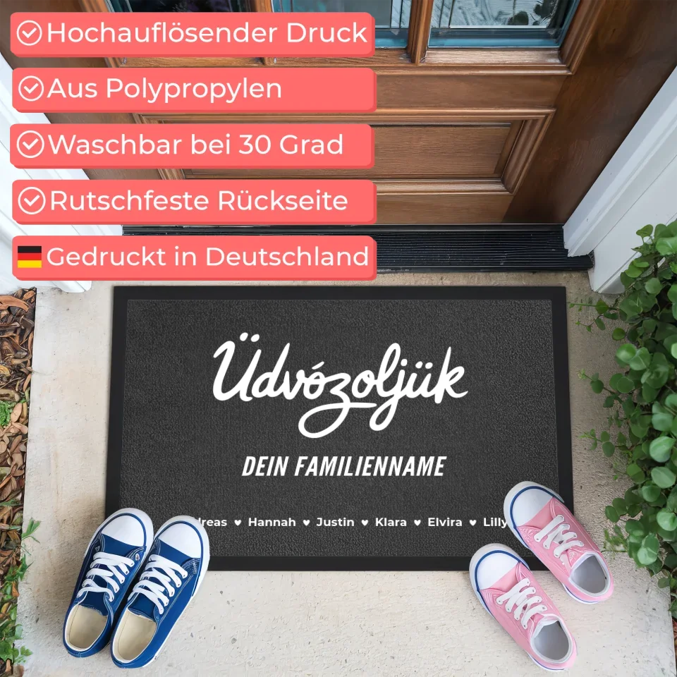 Individuelle Fußmatte Familie Willkommen Auf Ungarisch Üdvözöljük mit Nachname 3