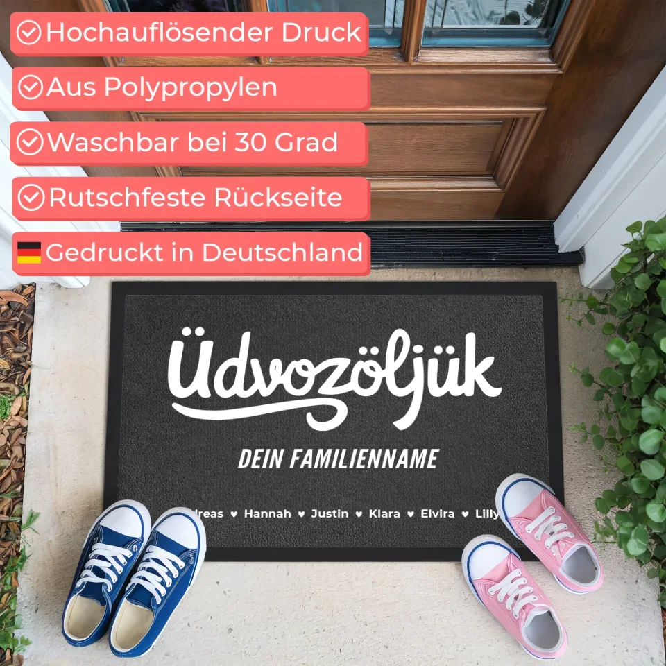 Familien Fußmatte personalisiert Nachname Willkommen Üdvözöljük Mit Namen 3