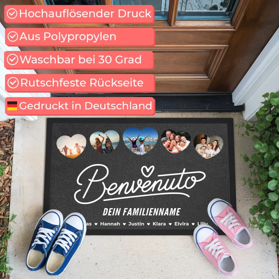 Familien Fußmatte personalisiert Familie Willkommen Benvenuto Mit Namen 3