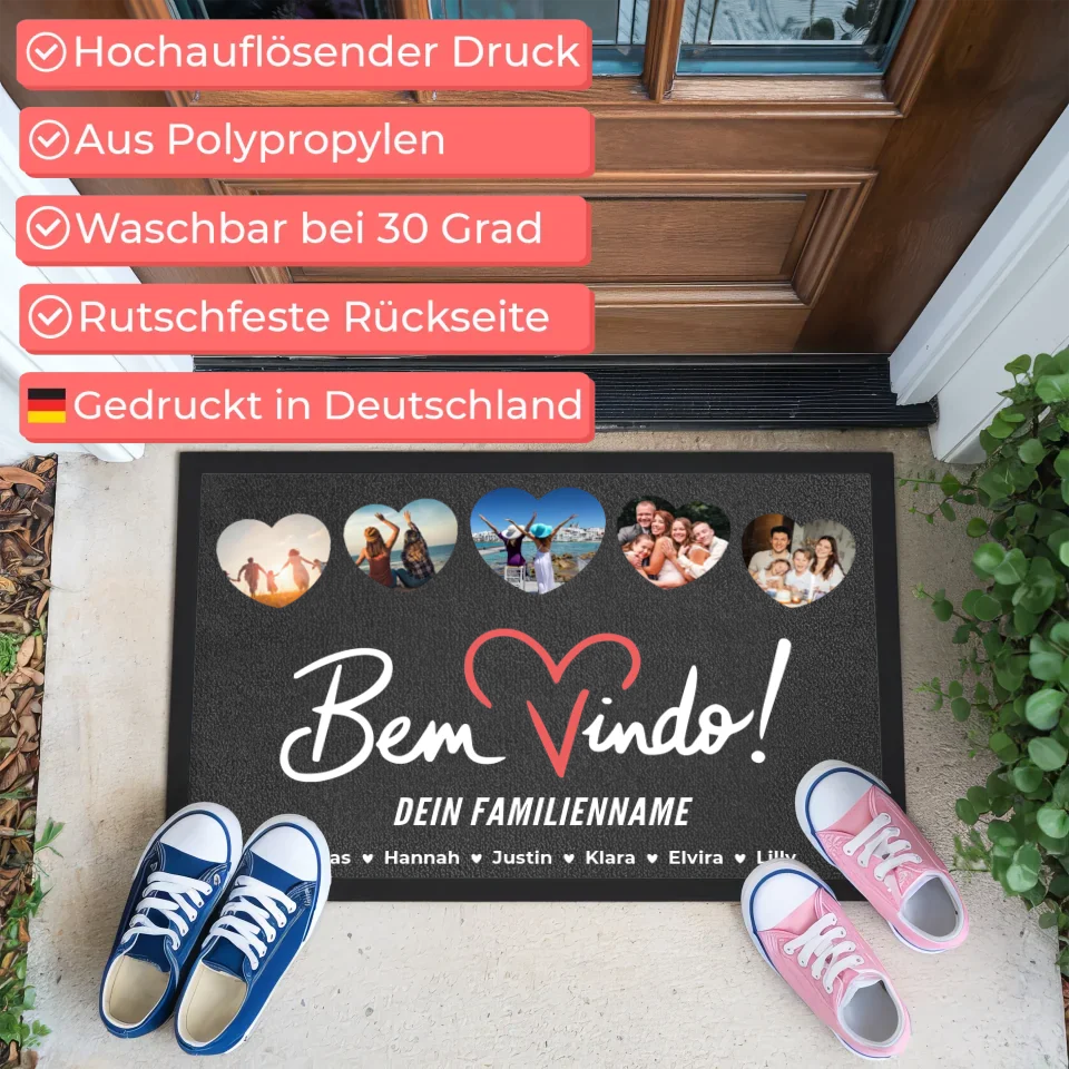 Individuelle Fußmatte Familie Willkommen Bem Vindo personalisiert mit Nachname & Namen 3