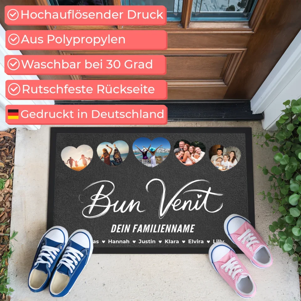Individuelle Fußmatte für Familien Willkommen auf Rumänisch Bun Venit 3