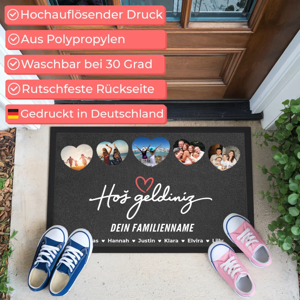 Individuelle Fußmatte für Familien Willkommen Hoş Geldiniz Mit Namen 3