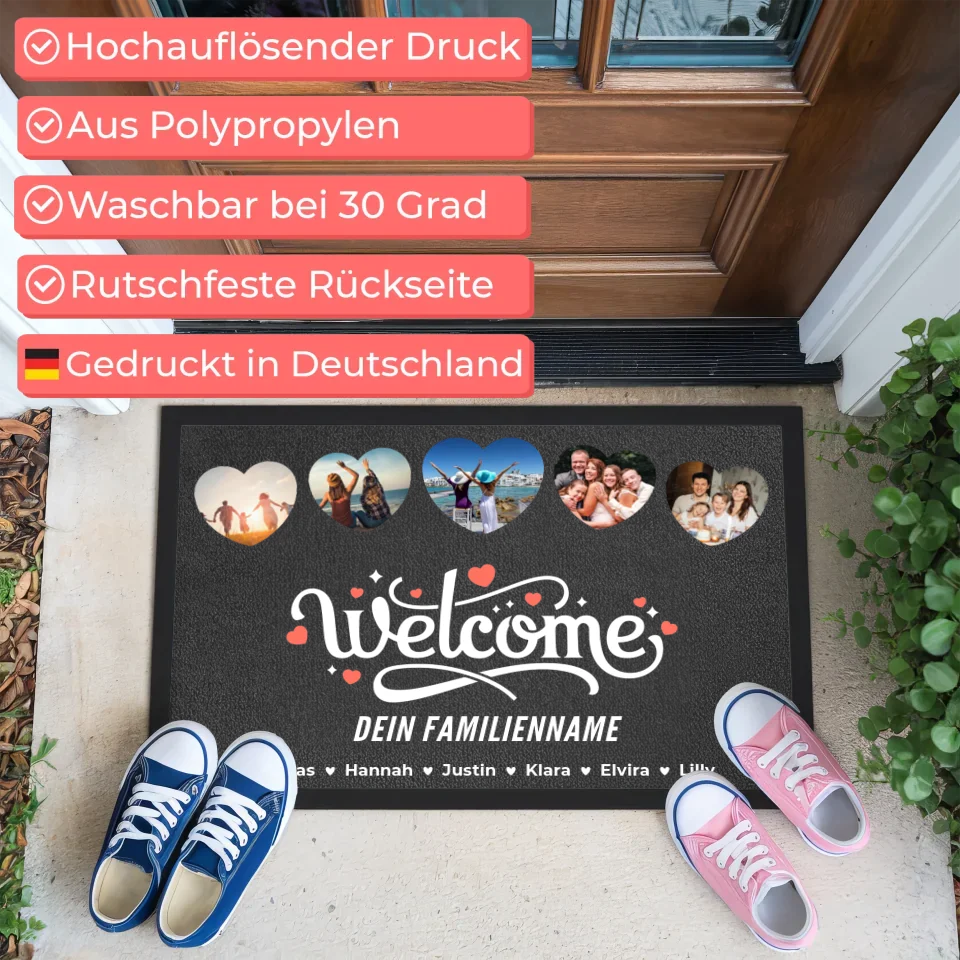 Personalisierte Fußmatte Willkommen mit Familien Nachname & Name gestalten 3