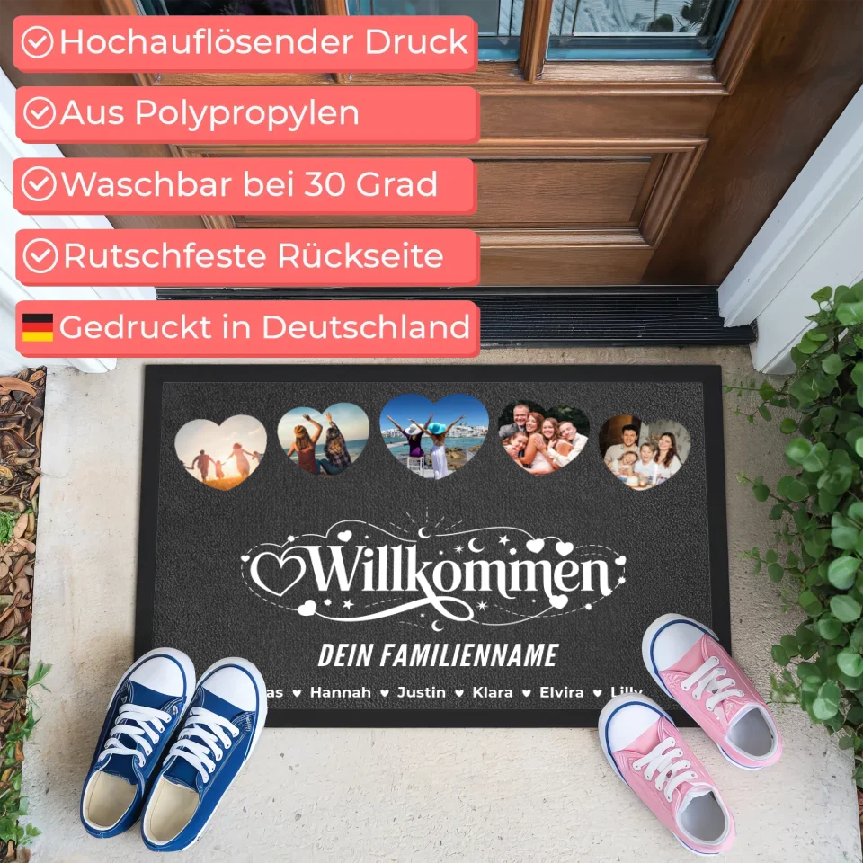 Individuelle Fußmatte für Familien Willkommen personalisiert 3