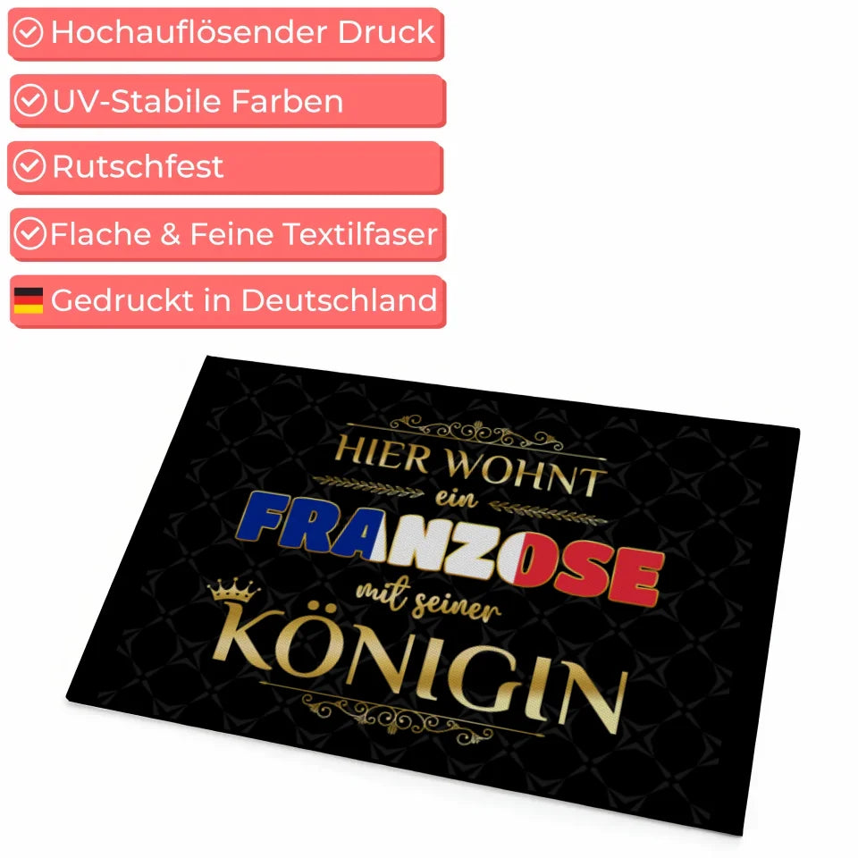 Fußmatte personalisiert Hier wohnt ein Franzose mit seiner Königin 4