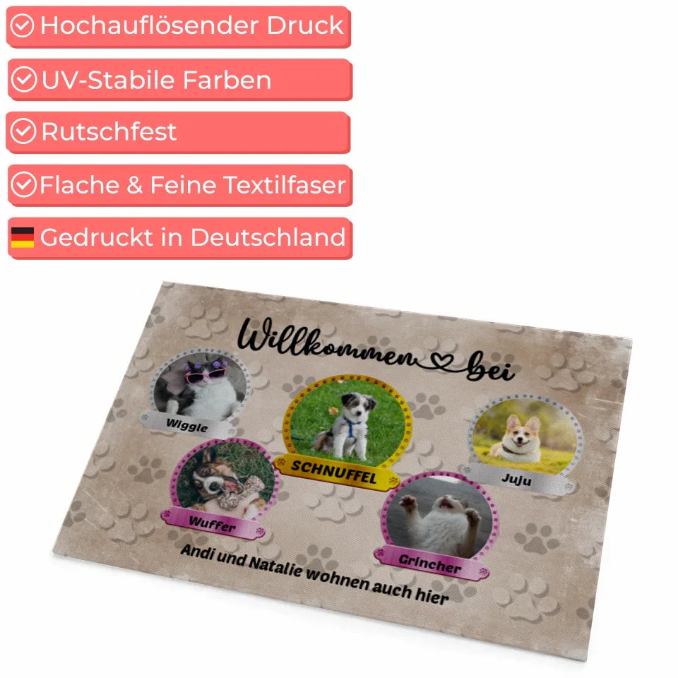 Personalisierte Fußmatte Willkommen Bei 3 Hunden und Katzen mit Foto 4
