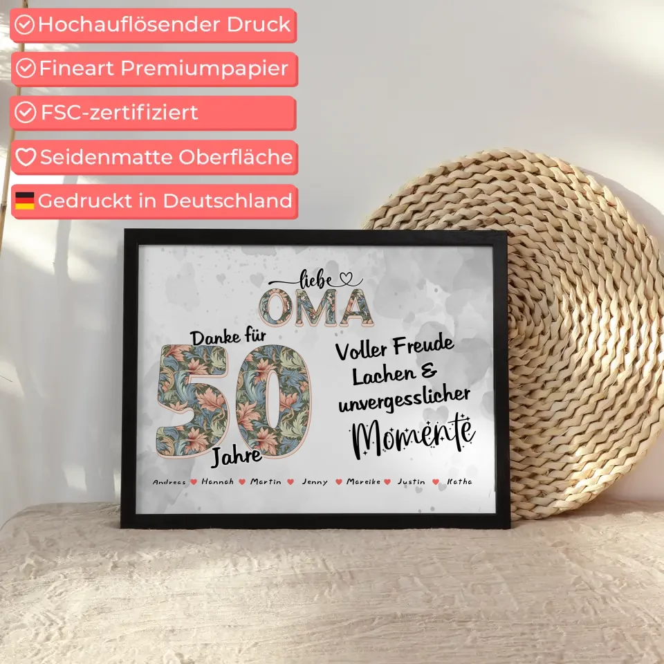 Oma Poster personalisiert Schöne Momente Mit Namen zum 90 Geburtstag
